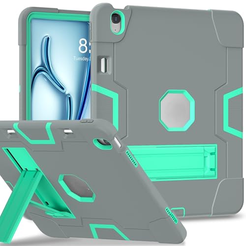 ZXHYliang Schutzhülle kompatibel mit iPad Air 13 Zoll M3 / M2 (2025/2024), robuste Schutzhülle mit 3-lagiger Struktur, tragbar, Hybrid-Schutzhülle mit Ständer, für Kinder, Grau + Aquamarin von ZXHYliang