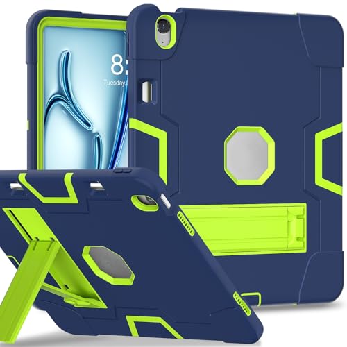 ZXHYliang Schutzhülle kompatibel mit iPad Air 13 Zoll M3 / M2 (2025/2024), robuste Schutzhülle mit 3-lagiger Struktur, tragbar, Hybrid-Schutzhülle mit Ständer, für Kinder, Marineblau + Qlivine von ZXHYliang