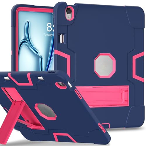 ZXHYliang Schutzhülle kompatibel mit iPad Air 13 Zoll M3 / M2 (2025/2024), robuste Schutzhülle mit 3-lagiger Struktur, tragbar, Hybrid-Schutzhülle mit Ständer, für Kinder, Marineblau + Rosarot von ZXHYliang