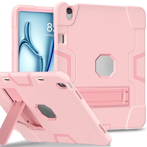 ZXHYliang Schutzhülle kompatibel mit iPad Air 13 Zoll M3 / M2 (2025/2024), robuste Schutzhülle mit 3-lagiger Struktur, tragbar, Hybrid-Schutzhülle mit Ständer, für Kinder, Roségold von ZXHYliang