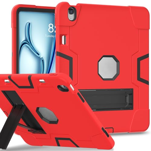 ZXHYliang Schutzhülle kompatibel mit iPad Air 13 Zoll M3 / M2 (2025/2024), robuste Schutzhülle mit 3-lagiger Struktur, tragbar, Hybrid-Schutzhülle mit Ständer, für Kinder, Rot + Schwarz von ZXHYliang