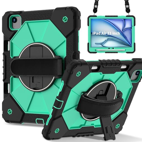 ZXHYliang Schutzhülle kompatibel mit iPad Air 27,9 cm (11 Zoll), M3/M2 (2025/2024), für iPad Air 7. / 6. Generation, strapazierfähig, mit Stifthalter, Ständer, Handschlaufe, Schultergurt (Schwarz + von ZXHYliang