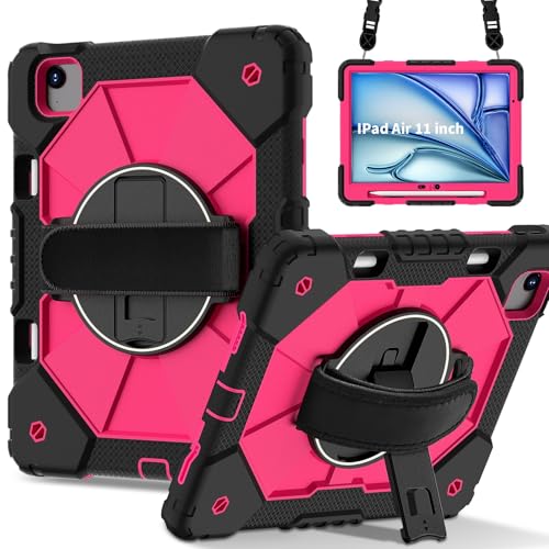 ZXHYliang Schutzhülle kompatibel mit iPad Air 27,9 cm (11 Zoll), M3 / M2 (2025/2024), für iPad Air 7. / 6. Generation, strapazierfähig, mit Stifthalter, Ständer, Handschlaufe, Schultergurt (Schwarz + von ZXHYliang