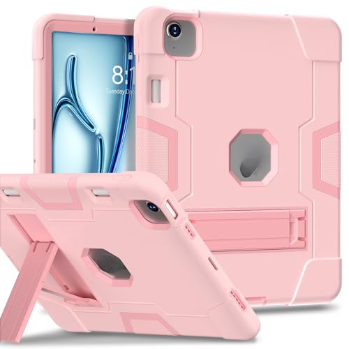 ZXHYliang Schutzhülle kompatibel mit iPad Air 27,9 cm (11 Zoll), M3 / M2 (2025/2024), mit 3-lagiger Struktur, tragbar, Hybrid-Schutzhülle, stoßfest, mit Ständer, für Kinder, Roségold von ZXHYliang