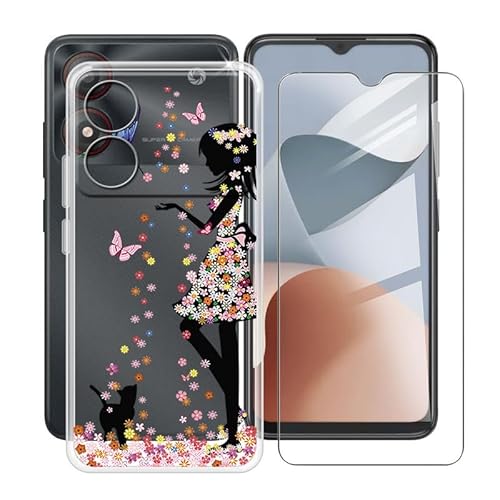 ZXLZKQ Handyhülle für ZTE Blade A34 (6.6 Zoll) + Gehärtetes Glas Schutzfolie, Stoßfest Silikon Schutzhülle Tasche Ultradünne weiches TPU Case Hülle für ZTE Blade A34 - Mädchen von ZXLZKQ
