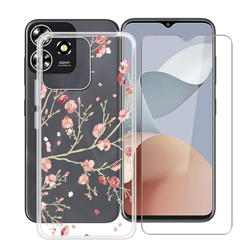 ZXLZKQ Handyhülle für ZTE Blade V50 Smart (6.6 Zoll) + Gehärtetes Glas Schutzfolie, Stoßfest Silikon Schutzhülle Tasche Ultradünne weiches TPU Case Hülle für ZTE Blade V50 Smart - Kamelie von ZXLZKQ