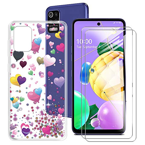 ZXLZKQ Hülle + 2 Stück für Panzerglas Schutzfolie für LG K52 (6.60 Zoll), Transparent hülle silikon Bumper Cover TPU Case Handyhülle Und 9H Gehärtetes Glas Film - Romantischer Ballon von ZXLZKQ