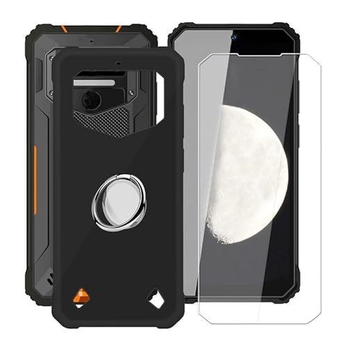 ZXLZKQ Hülle + Schutzfolie für Oukitel WP23 Pro (6.52 Zoll) mit 360° Rotating Magnet Ring Ständer, Schwarz TPU Handyhülle Case Weich Silikon Schutzhülle Tasche für Oukitel WP23 Pro von ZXLZKQ