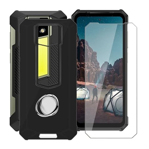 ZXLZKQ Hülle + Schutzfolie für Ulefone Armor 24 (6.78 Zoll) mit 360° Rotating Magnet Ring Ständer, Schwarz TPU Handyhülle Case Weich Silikon Schutzhülle Tasche für Ulefone Armor 24 von ZXLZKQ