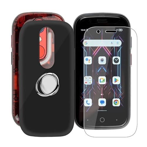 ZXLZKQ Hülle + Schutzfolie für Unihertz Jelly Star (3.00 Zoll) mit 360° Rotating Magnet Ring Ständer, Schwarz TPU Handyhülle Case Weich Silikon Schutzhülle Tasche für Unihertz Jelly Star von ZXLZKQ