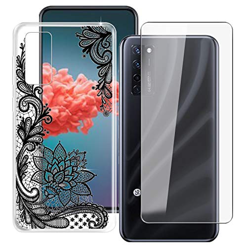 ZXLZKQ Hülle + für Panzerglas Schutzfolie für ZTE Axon 20 5G (6.92 Zoll), Schwarz hülle silikon Bumper Cover TPU Case Handyhülle Und 9H Gehärtetes Glas Film - Schwarze Rose von ZXLZKQ