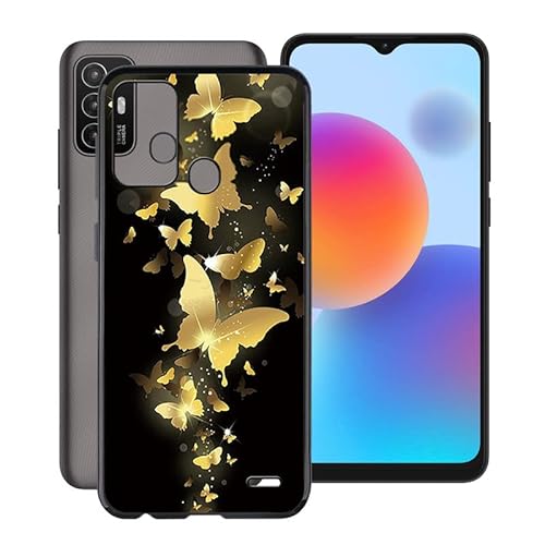 ZXLZKQ Hülle Schale für ZTE Blade A52 (6.52 Zoll), Schwarz Anti-Kratzen Weiches SilikonHandyhülle TPU Bumper Schutzhülle Cover für ZTE Blade A52 - Goldener Schmetterling von ZXLZKQ