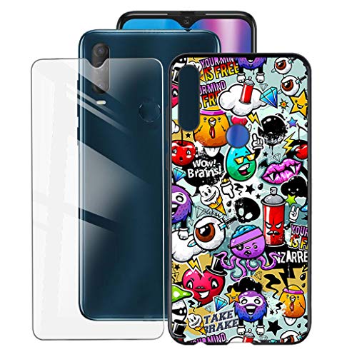 ZXLZKQ Hülle Schutzhülle Karikatur Schwarz Bumper Cover TPU + für Panzerglas Schutzfolie für Alcatel 1S 2020 (6.22 Zoll), Film für Panzerglasfolie + Silikon Schale Case Handyhülle. von ZXLZKQ