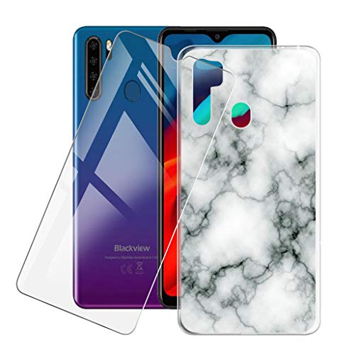 ZXLZKQ Hülle Schutzhülle Marmor Durchscheinend Bumper Cover TPU + Gehärtetes Glas Schutzfolie für Blackview A80 Pro (6.49 Zoll), Film Gehärtetes Glasfolie + Silikon Schale Case Handyhülle. von ZXLZKQ