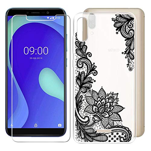 ZXLZKQ Hülle Schutzhülle Schwarze Rose Durchscheinend Bumper Cover TPU + Gehärtetes Glas Schutzfolie für Wiko Y80 (5.99"), Film Gehärtetes Glasfolie + Silikon Schale Case Handyhülle. von ZXLZKQ