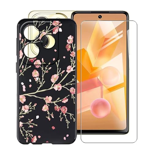 ZXLZKQ Hülle für Infinix Hot 40 Pro (6.78 Zoll) Mit 1 X Gehärtetem Glas Schutzfolie, Ultradünne Schwarz Kratzfest Weich Silikon TPU Bumper Schutzhülle Cover für Infinix Hot 40 Pro - Kamelie von ZXLZKQ