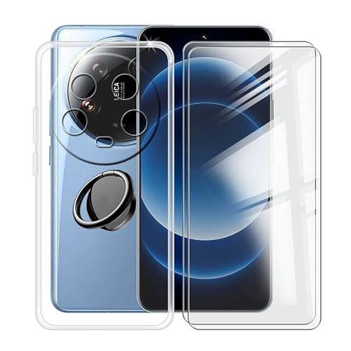 ZXLZKQ Hülle für Xiaomi 14 Ultra (6.73 Zoll) mit 2 Stück + Gehärtetem Glasfolie + 360° Rotating Magnet Ring Ständer, Weiches Silikon TPU Anti-Kratzen Handyhülle Tasche für Xiaomi 14 Ultra von ZXLZKQ