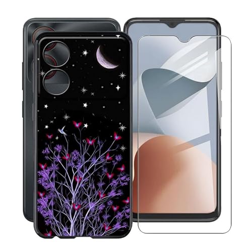 ZXLZKQ Hülle für ZTE Blade A34 (6.6 Zoll) Mit 1 X Gehärtetem Glas Schutzfolie, Ultradünne Schwarz Kratzfest Weich Silikon TPU Bumper Schutzhülle Cover für ZTE Blade A34 - Lila Nacht von ZXLZKQ