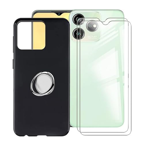 ZXLZKQ Hülle für ZTE Blade V50S (6.6 Zoll) mit 2 Stück + Gehärtetem Glasfolie + 360° Rotating Magnet Ring Ständer, Weiches Silikon TPU Anti-Kratzen Handyhülle Tasche für ZTE Blade V50S von ZXLZKQ