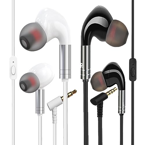 ZXQ [2 Pack A2 In-Ear-Kopfhörer mit Kabel und Mikrofon, tiefer Bass, kein Verheddern, Anti-Schweiß, schalldämmend, für iPhone/Samsung/Android/PC/MP3 (Black+White) von ZXQ