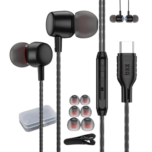 ZXQ USB C Kopfhörer In-Ear Mit Kabel für iPhone 15 Pro Max Plus iPad Air Mini Samsung Galaxy A54 A53 S23 Ultra S22 S21 FE S20 Kopfhörer USB Typ C für Pixel 7 One Plus Huawei Mate 60 P40(Black) von ZXQ