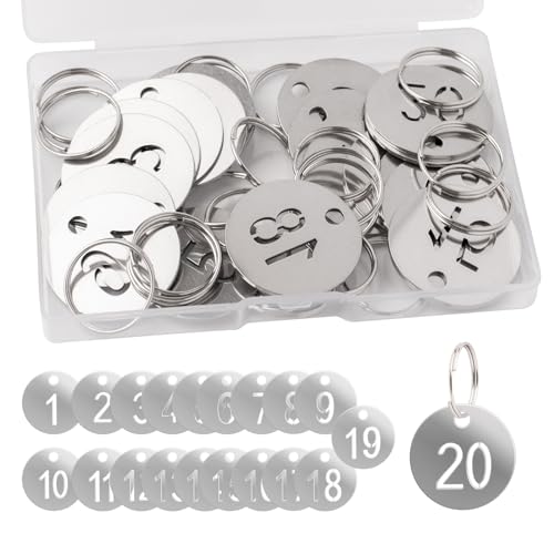 ZYDYRX 20 Stück Runde Nummernschilder Nummerierter Schlüsselring 30 mm Hohler Nummernanhänger Schlüsselanhänger Silberfarben Nummerierte Etiketten mit Schlüsselring Organisation Sortierung von ZYDYRX