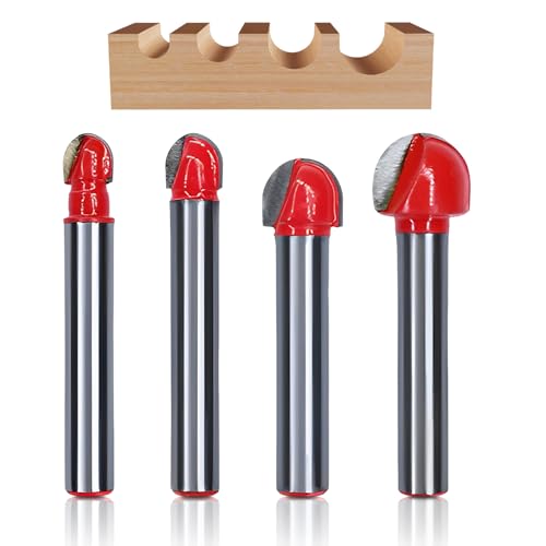 Hartmetall Hohlkehlfräser Oberfräser, 4 Stück Kugelfräser Holz Rundfräser 6,35 mm Schaft Rund Nase Cove Core Box Fräser Holzbearbeitung Fräser (ø 6,35/7,94/9,52/12,7mm) von ZYETGH