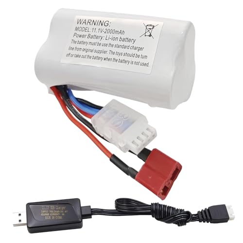 ZYGY 1PCS 11.1V 2000mAh 3S Lipo Batterie mit T-Stecker und USB-Ladekabel für R608 2104 Fernsteuerungsschiff 210E 200E RC Auto High-Speed Drift Modell Spielzeug Auto von ZYGY