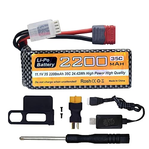 ZYGY 1PCS 11.1V 2200mAh 35C 3S Lipo Akku mit T Stecker und USB Ladekabel für MJX H16P H16E H16GT H16BM H16PL 14301 RC Auto High-Speed Drift Modell Spielzeug Auto von ZYGY