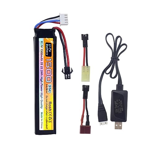 ZYGY 1PCS 11.1V 35C 1500mAh mit SM-2P Stecker, T Stecker, Xiaotiangong Stecker, Lithiumbatterie mit USB Ladekabel, passend für Spielzeuggewehre, ferngesteuerte Autos und Drohnen von ZYGY