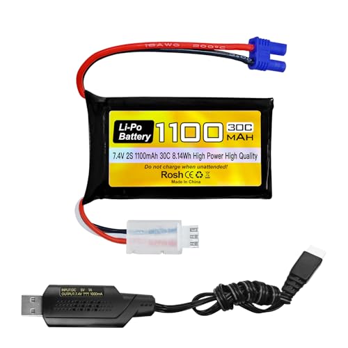 ZYGY 1PCS 7.4V 1100mAh 2S Lipo Akku mit EC2 Stecker und USB Ladekabel für UTB18 Allradantrieb Off-Road Hochleistungskletterfahrzeug RC Fernbedienung Fahrzeug von ZYGY