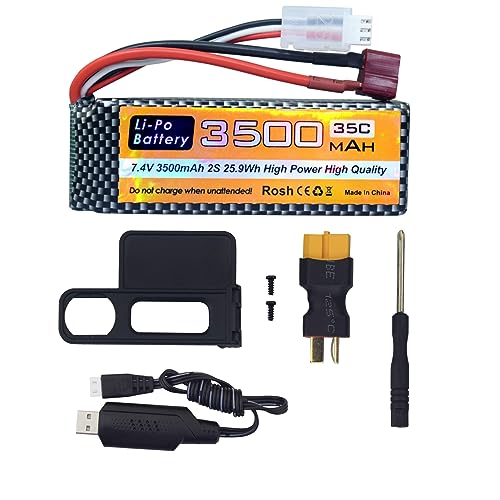 ZYGY 1PCS 7.4V 3500mAh 35C 2S Lipo Akku mit T Stecker und USB Ladekabel für MJX H16P H16E H16GT H16BM H16PL 14301 RC High-Speed Drift Modell Spielzeug Auto von ZYGY