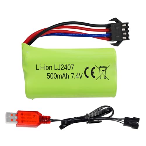 ZYGY 1PCS 7.4V 500mah SM-4P Stecker Ladebatterie mit USB Ladekabel für EC16 DE85 RC Spielzeugauto Modell Off-Road Fahrzeug Batterie M416 elektrische Gel Ball Blaster Backup Batterie von ZYGY