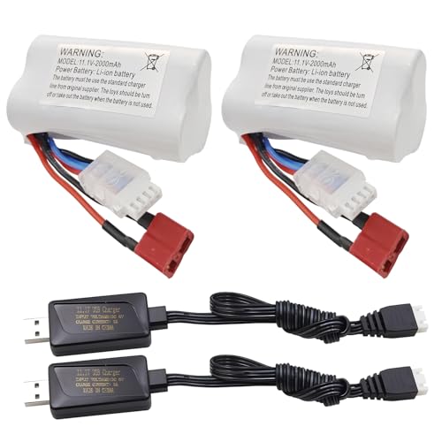 ZYGY 2PCS 11.1V 2000mAh 3S Lipo Batterie mit T-Stecker und USB-Ladekabel für R608 2104 Fernsteuerungsschiff 210E 200E RC Auto High-Speed Drift Modell Spielzeug Auto von ZYGY