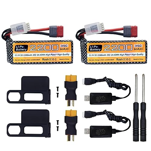 ZYGY 2PCS 11.1V 2200mAh 35C 3S Lipo Akku mit T Stecker und USB Ladekabel für MJX H16P H16E H16GT H16BM H16PL 14301 RC Auto High-Speed Drift Modell Spielzeug Auto von ZYGY