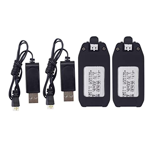 ZYGY 2PCS 3,7V 300mAh Lithiumbatterie mit 2 PCS USB-Ladekabel für NH330 RH821 Vierachse Flugzeugzubehör Fernbedienung Drone Batterie Zubehör von ZYGY