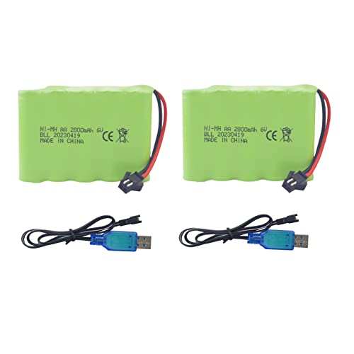 ZYGY 2PCS 6.0V 2800mah AA Akku mit SM-2P Stecker und USB Ladekabel für TB141 TB142 DE37 RC Fernbedienung Auto Spielzeug Auto Bagger LKW Engineering Fahrzeug von ZYGY