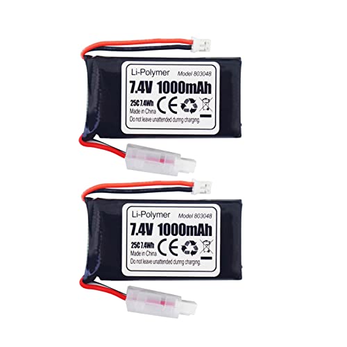 ZYGY 2PCS 7.4V 1000mAh Lithiumbatterie PH2.0 Stecker für SCX24 Fernbedienung Auto RC Truck 1:24 Maßstab SCX24 Fernbedienung Elektrische Kletterauto-Backup-Batterie von ZYGY