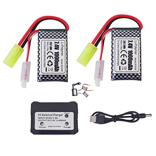 ZYGY 2PCS 7.4V 1000mAh Odamiya Stecker Lithium Batterie mit 2 in 1 Ladegerät für 300E 302E 9300 9310 9305E 9304E 9303E 9302E 9301 RC Auto Fernbedienung Boot Drohne Quadcopter Akku von ZYGY