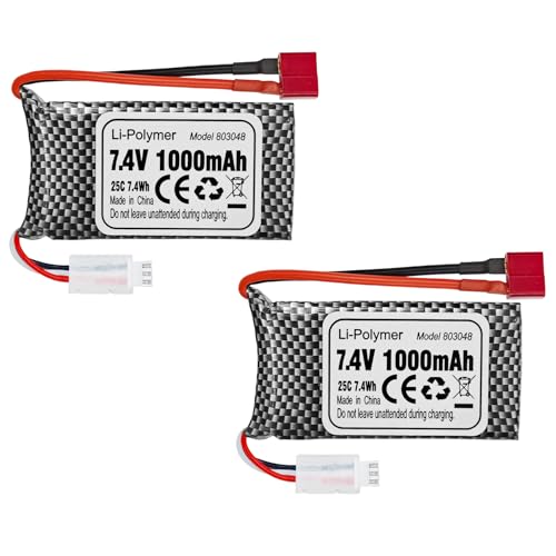 ZYGY 2PCS 7.4V 1000mAh T-Stecker Lithium Batterie für 18858 18859 18859A 18859E HM163 HM164 35-DJ03 35-DJ04 SN-DJ02 16889 16889A 16890 2845 2846 Q901 Q902 Q903 RC Auto Drohne Quadcopter von ZYGY