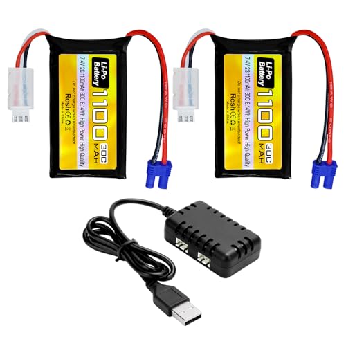 ZYGY 2PCS 7.4V 1100mAh 2S Lipo Akku mit EC2 Stecker und 2-in-1 Ladegerät für UTB18 Allradantrieb Off-Road Hochleistungskletterfahrzeug RC Fernbedienung Fahrzeug ZYGY 2PCS 7.4V 1100mAh 2S Lipo Akku mit EC2 Stecker und 2-in-1 Ladegerät für UTB18 Allradantrieb Off-Road Hochleistungskletterfahrzeug RC Fernbedienung Fahrzeug von ZYGY