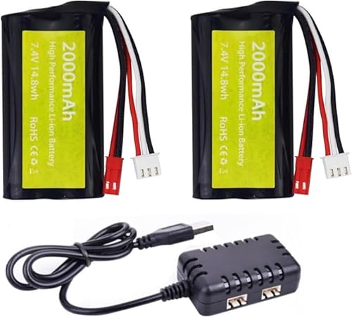 ZYGY 2PCS 7.4V 2000mah 15C 2S Lipo Batterie mit JST-2P Stecker und 2-in-1 Ladegerät für UDIRC UD1601 UD1602 UD1604 UD1607 SG1603 SG1604 RC Fernbedienung Spielzeugauto/Boot/Drohne ZYGY 2PCS 7.4V 2000mah 15C 2S Lipo Batterie mit JST-2P Stecker und 2-in-1 Ladegerät für UDIRC UD1601 UD1602 UD1604 UD1607 SG1603 SG1604 RC Fernbedienung Spielzeugauto/Boot/Drohne von ZYGY