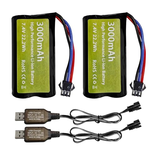 ZYGY 2PCS 7.4V 3000mAh 15C 2S Li-Ion Batterie mit SM-3P Stecker und USB Ladekabel für DE43 DE60 9500E Fernbedienung Auto Huina 1575 RC Spielzeug Auto ZYGY 2PCS 7.4V 3000mAh 15C 2S Li-Ion Batterie mit SM-3P Stecker und USB Ladekabel für DE43 DE60 9500E Fernbedienung Auto Huina 1575 RC Spielzeug Auto von ZYGY