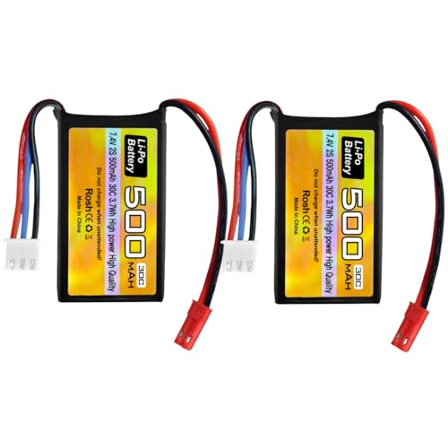 ZYGY 2PCS 7.4V 500mAh 30C Lipo Batterie mit JST-2P Stecker für Quadcopter kleine Flugzeuge/Mikro FPV Rennwagen/ferngesteuerte Drohne/RC Spielzeugauto von ZYGY