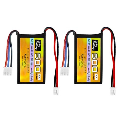 ZYGY 2PCS 7.4V 500mAh 30C Lipo Batterie mit PH2.0 Stecker für AX24 SCX24 Fernbedienung Auto, Drohne, kompatibel mit den meisten 1/10, 1/16, 1/18, 1/24 Verhältnis Fernbedienung Autos von ZYGY