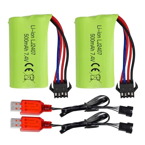 ZYGY 2PCS 7.4V 500mah SM-4P Stecker Ladebatterie mit USB Ladekabel für EC16 DE85 RC Spielzeugauto Modell Off-Road Fahrzeug Batterie M416 elektrische Gel Ball Blaster Backup Batterie von ZYGY