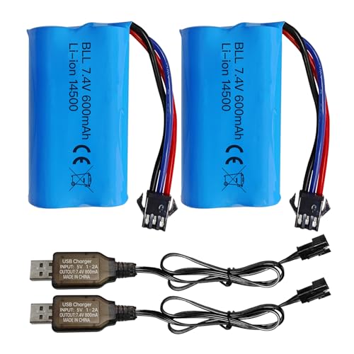 ZYGY 2PCS 7.4V 600mAh 2S Li-Ionen-Akku mit SM-3P Stecker und USB Ladekabel für DE82 TK3086B G20601 RC Spielzeug Fernbedienung Auto TK-3082B Spezialeffekte Flipping Auto Batterie von ZYGY