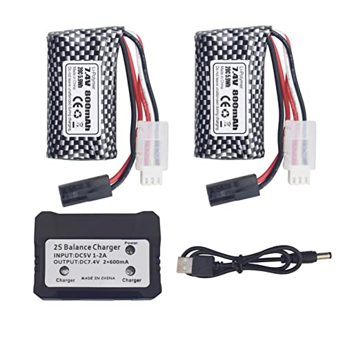 ZYGY 2PCS 7.4V 800mAh 5500-2P Plug Lithium-Batterie mit 2-in-1-Ladegerät für 9130 9135 9136 9137 9138 9145 RC-Spielzeugauto RC 4WD Hochgeschwindigkeits-Offroad-RC-Auto ZYGY 2PCS 7.4V 800mAh 5500-2P Plug Lithium-Batterie mit 2-in-1-Ladegerät für 9130 9135 9136 9137 9138 9145 RC-Spielzeugauto RC 4WD Hochgeschwindigkeits-Offroad-RC-Auto von ZYGY