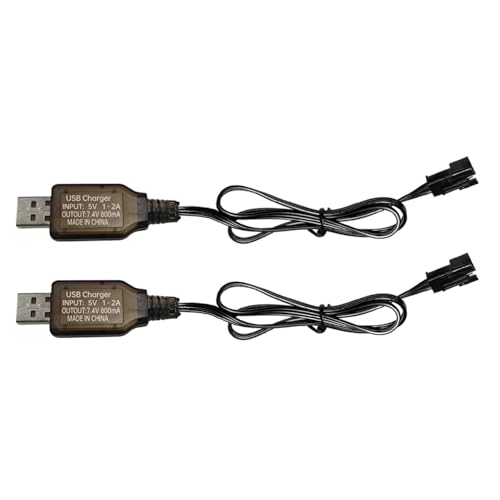 ZYGY 2PCS 7.4V 800mAh USB Ladekabel mit SM-3P Steckverbinder für Fernsteuerbagger, LKW, Tanks, Huina 1575 Ingenieurfahrzeuge, Drohnen, Fernsteuerungsschiffe DE43 DE60 Spielzeugautos von ZYGY