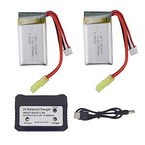 ZYGY 2PCS 7.4V 850mAh Lithium Batterie + 2in1 Ladegerät für 9300 9301E 9302E 9303E 9034E 9305E 9310 9201E 2.4G 1:18 Fernbedienung Allradantrieb Hochgeschwindigkeits-Offroad RC Auto von ZYGY